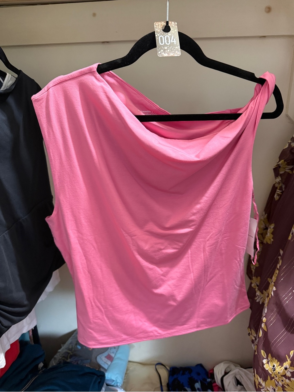 004 Abercrombie & Fitch Sleeveless Cowl Neck Tank - Bright Pink